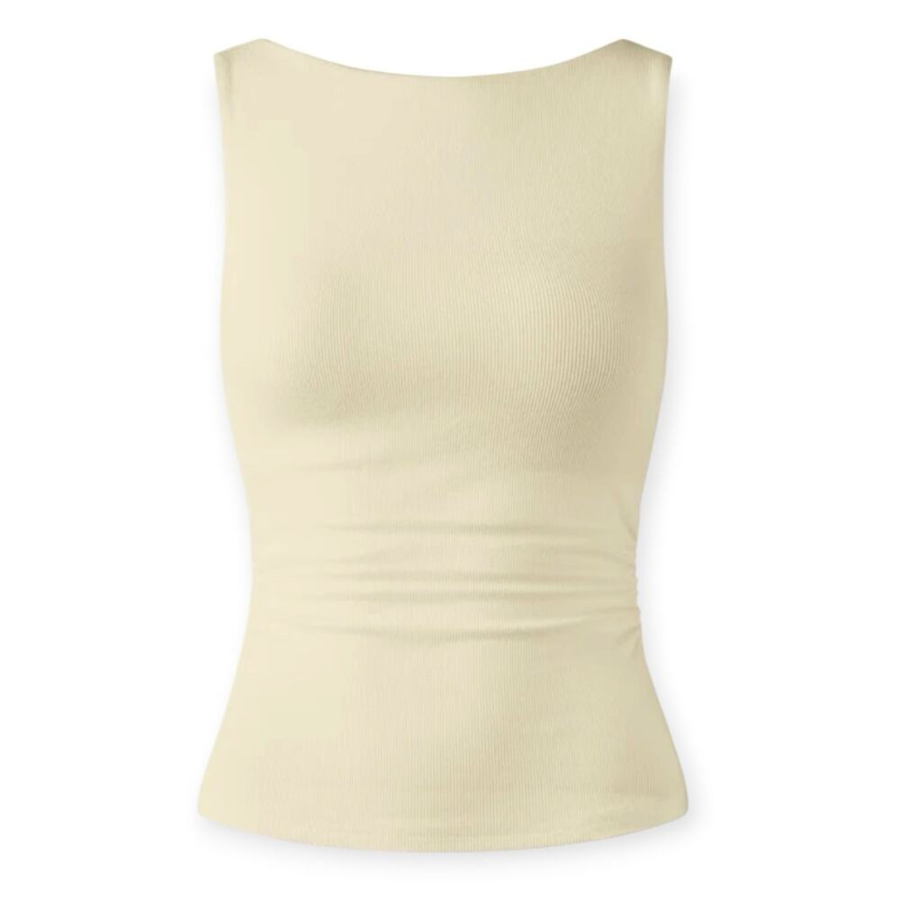 NWT OGL Elastic Open Back Bra Tank Top Plantive Size Small Butter Yellow